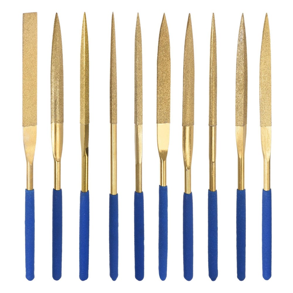 10pcs Diamond Needle File Set Titanium Coated Flat Half Round Triangle Square