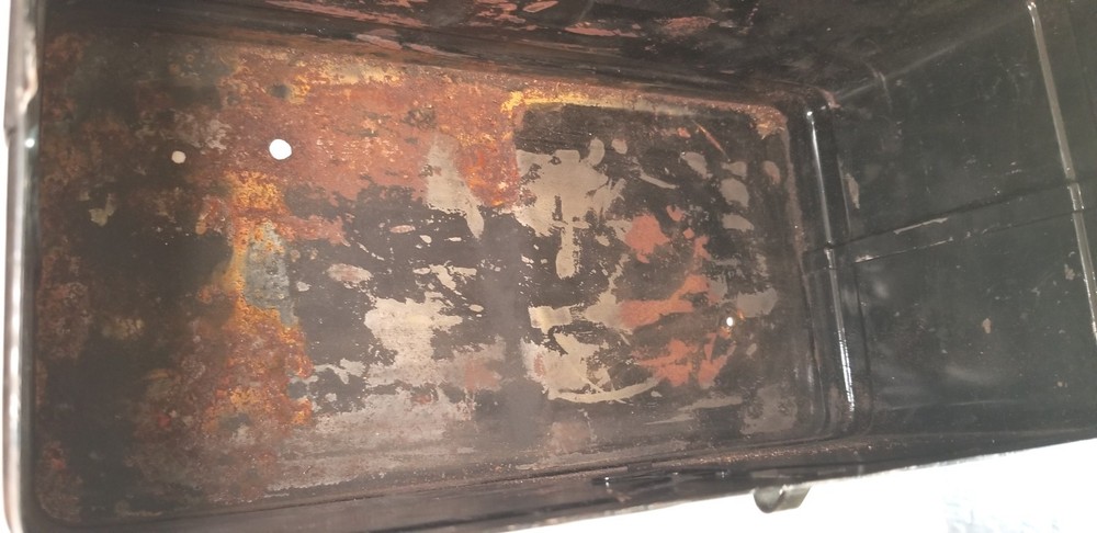 Antique Black Metal Hinged Tool Storage Box 12"