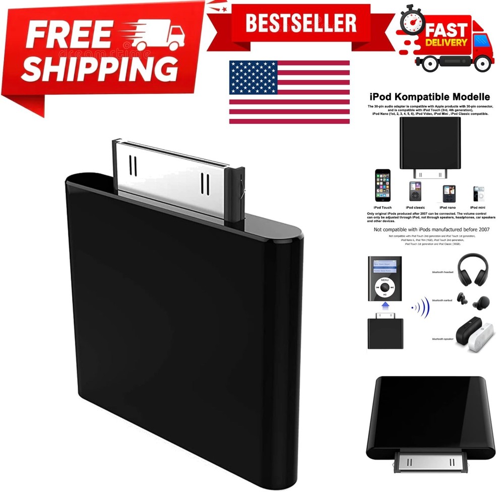 30-Pin Bluetooth Adapter for iPod Classic/Nano - Luxe Black Audio Connector