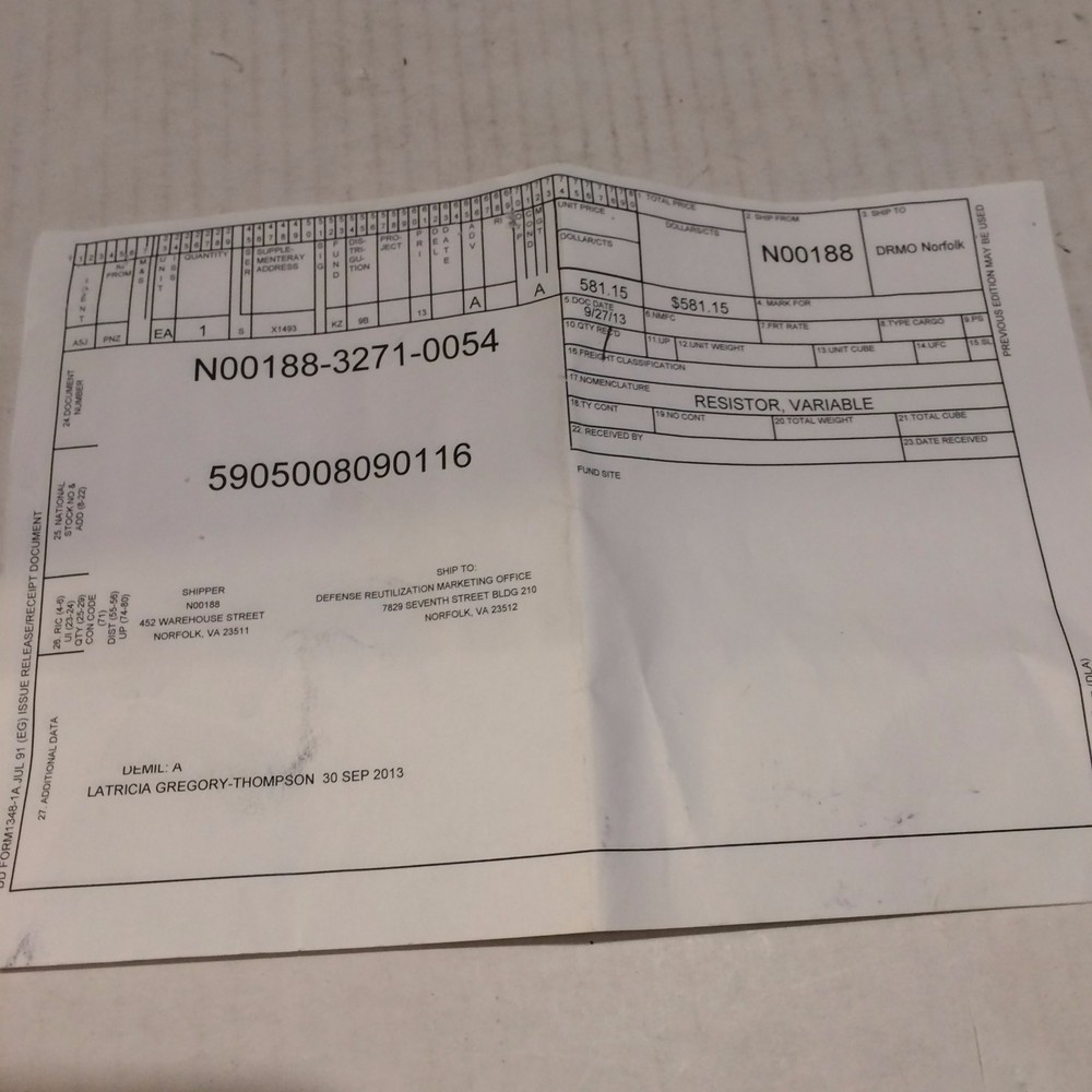 SENSOR SYSTEMS VARIABLE SYSTEMS # C-5908-4-500-OHMS NSN: 5905-00-809-0116