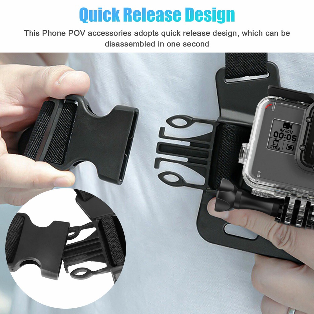 Chest Harness Body Strap Mount Accessories Adjustable for iPhone GoPro Android