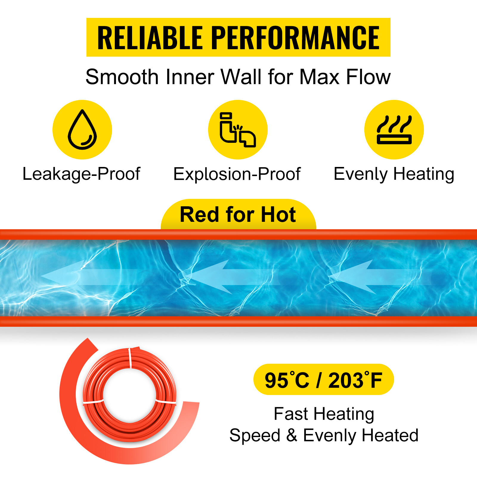 VEVOR 1/2"x1000ft Pex Tubing Oxygen Barrier Red Pex-B Pipe Radiant Floor Heat