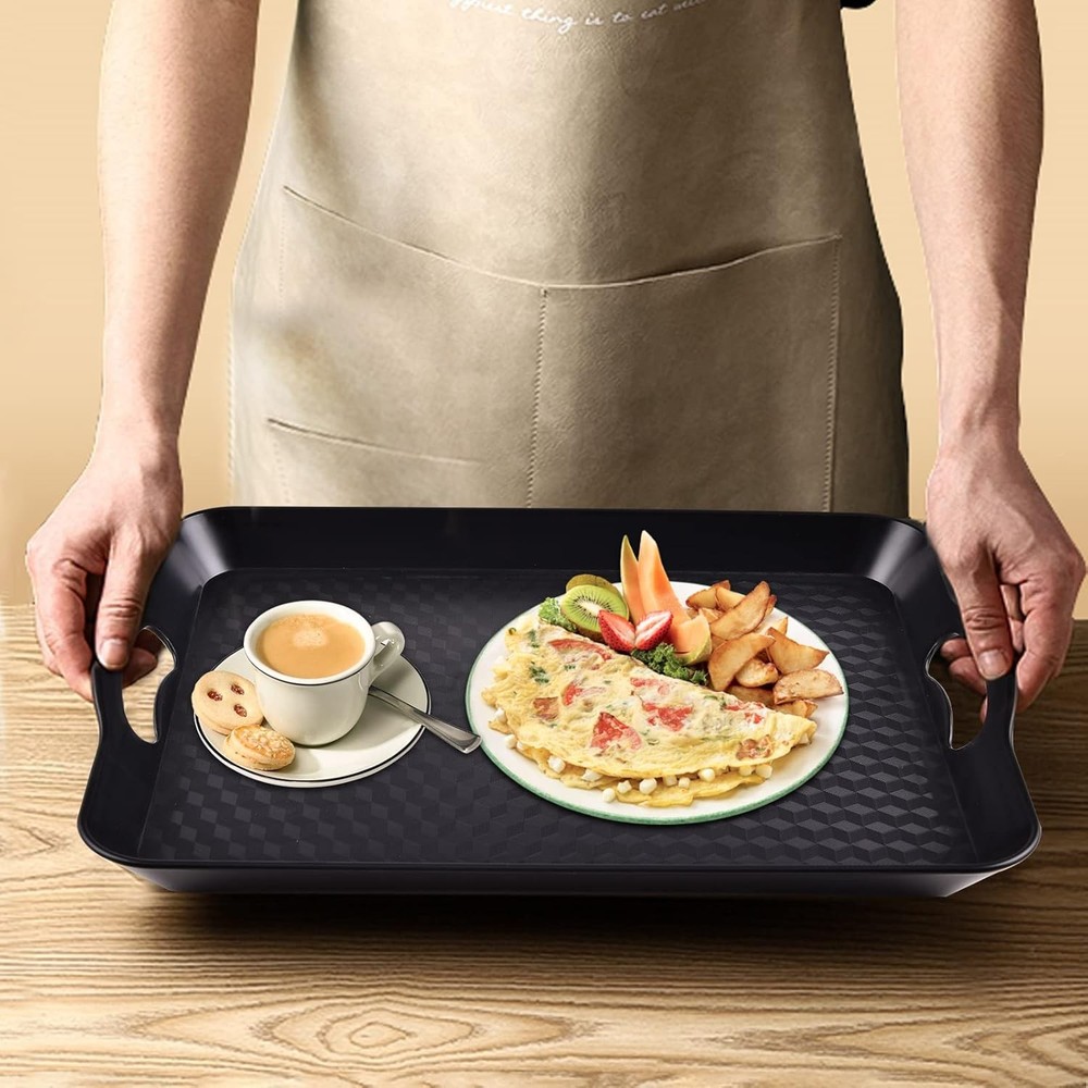 Plastic Tray with Handles, 2 Pack Multi-Purpose Rectangular Large, Black-a