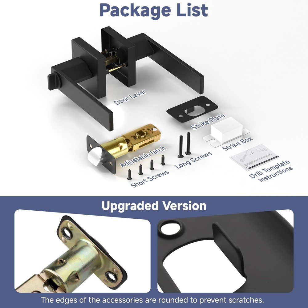 Estmoon 5 Pack Matte Black Door Handles Interior Door Knobs, Keyless Privacy ...