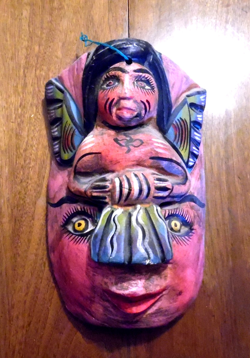 VINTAGE HAND CARVED & PAINTED GUERRERO MEXICO NAHUA WOOD FOLK ART MASK #2
