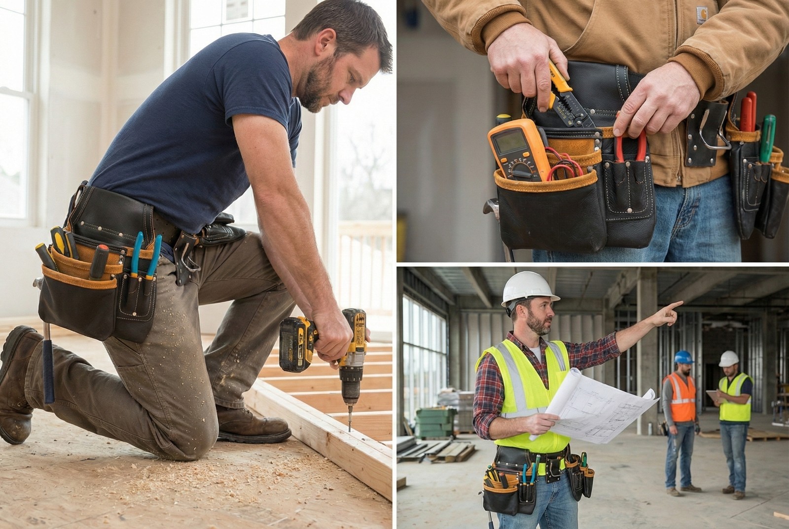 Full Grain Leather tool belts for men, Heavy-duty Carpenter Tool Rig organizer