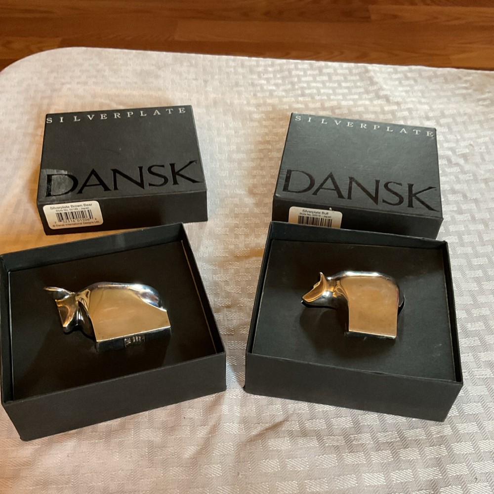 Dansk Silver Plate Bull and Bear Collectibles Figurines Set
