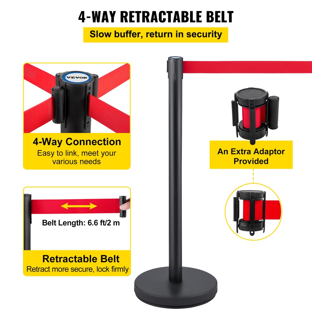 VEVOR 6PCS Crowd Control Barrier Stanchion Posts Set Queue Pole with 6.6ft Belt