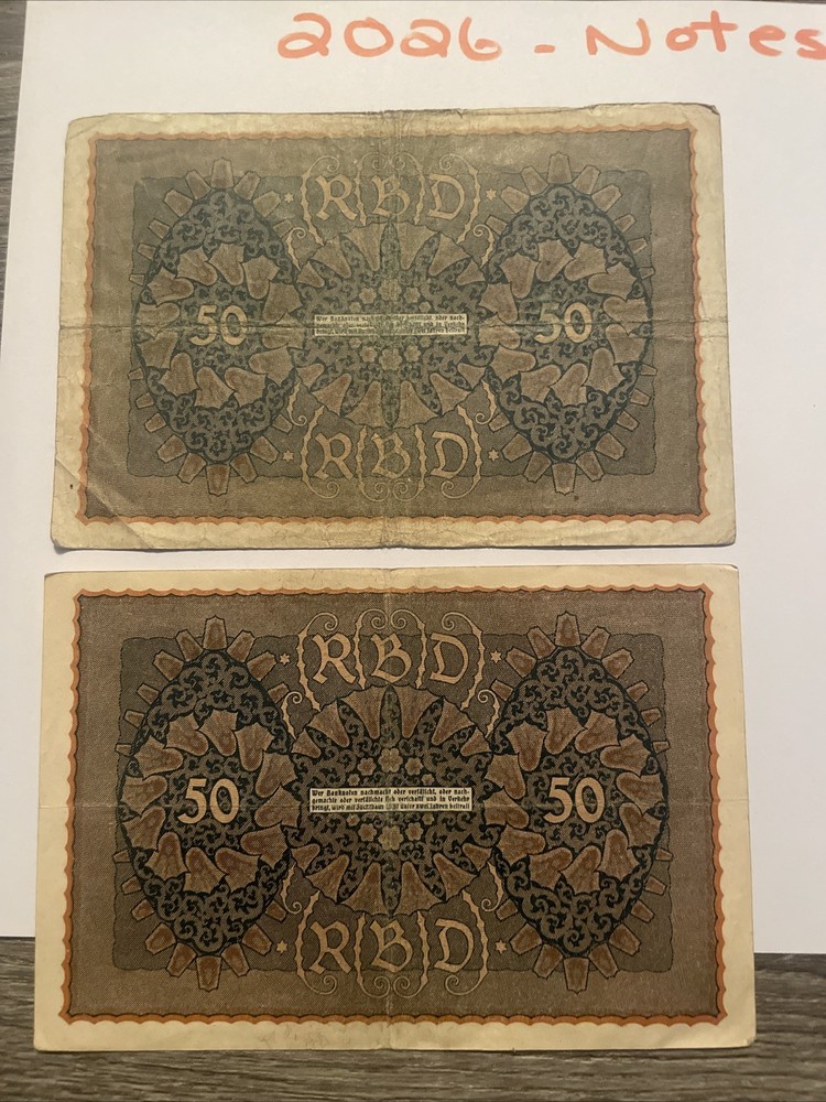 1919 Germany 50 Mark Reichbanknote 🇩🇪🇩🇪💶 X 2 Notes Total