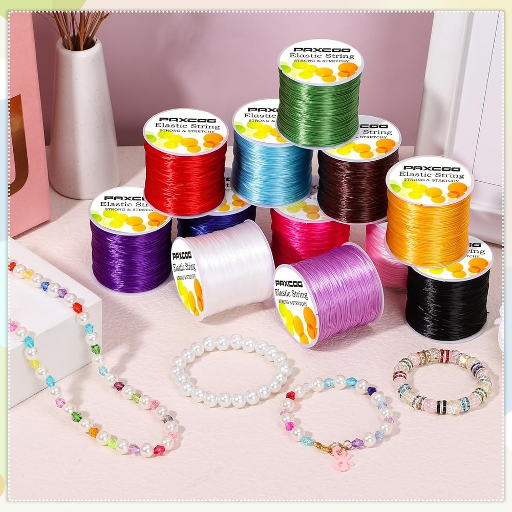 PAXCOO 12 Rolls Elastic String for Bracelets, Stretch Magic Multicolors