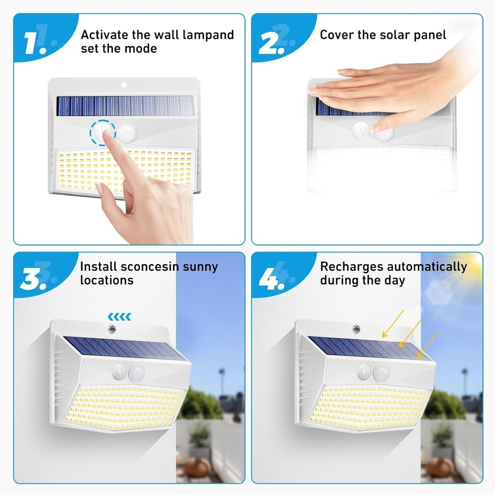 Modern Solar Powered LED Lights, 2 Pack with Motion Sensor & Weather Resistance