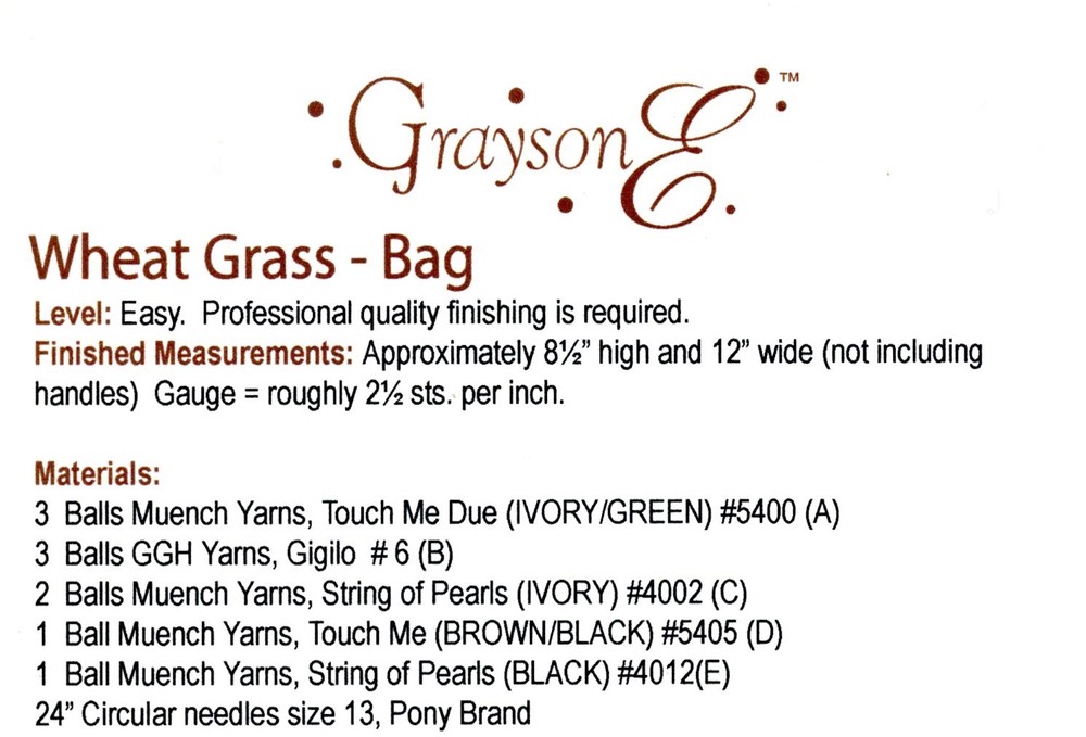 Muench Yarns Knitting Pattern LPAT03 Grayson E Wheat Grass Bag