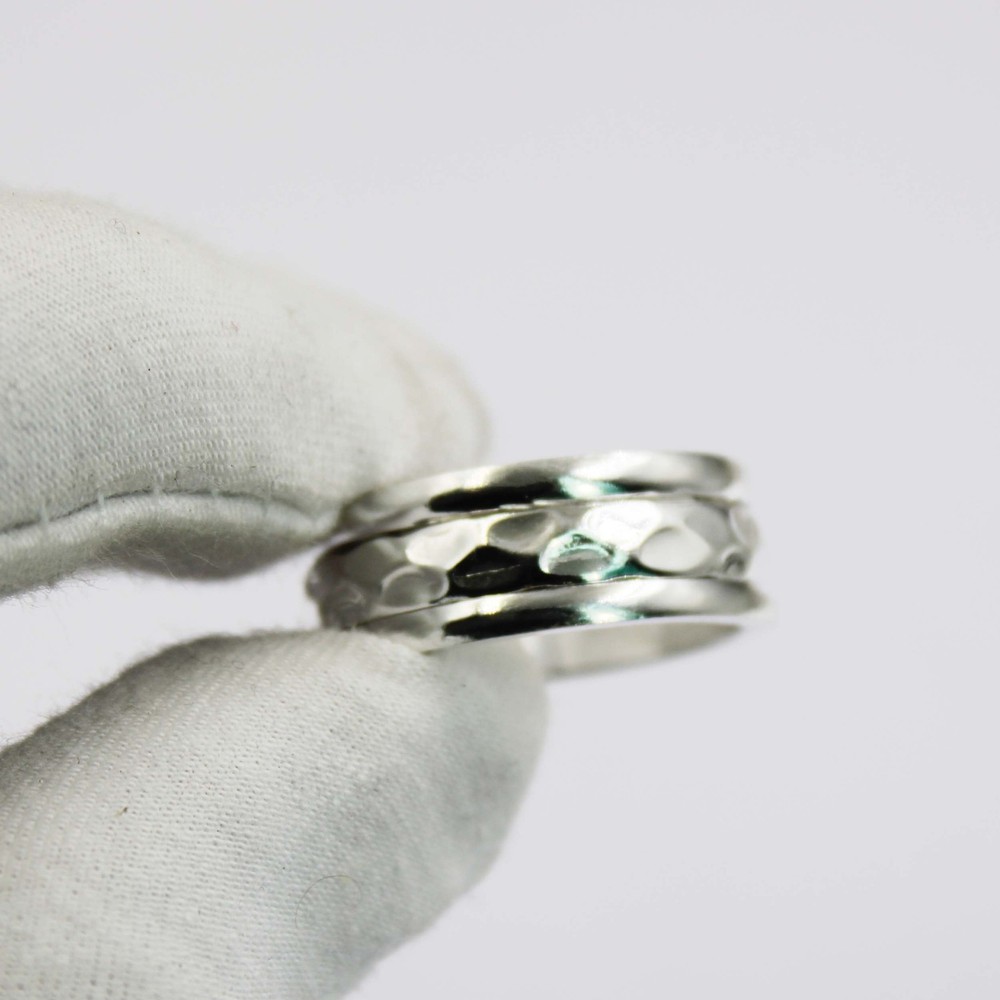 Solid 925 Sterling Silver Wide Band Ring Textured Pattern Unisex Modern For Her