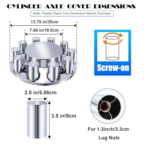 Front Axle Cover Kits ABS Chrome Plastic with 33mm Thread-on Flange Nut Front 2