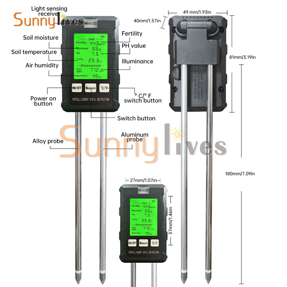 6-in-1 PH Tester Soil Water Moisture Light Test Meter Temperature Humidity Test