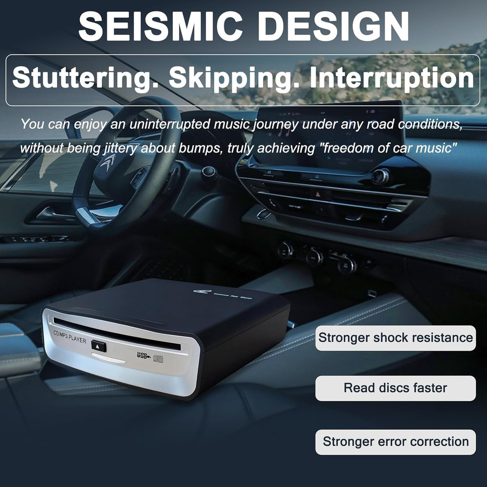 Portable CD Player for Car, External USB Compact Disc Drive for Vehicles without