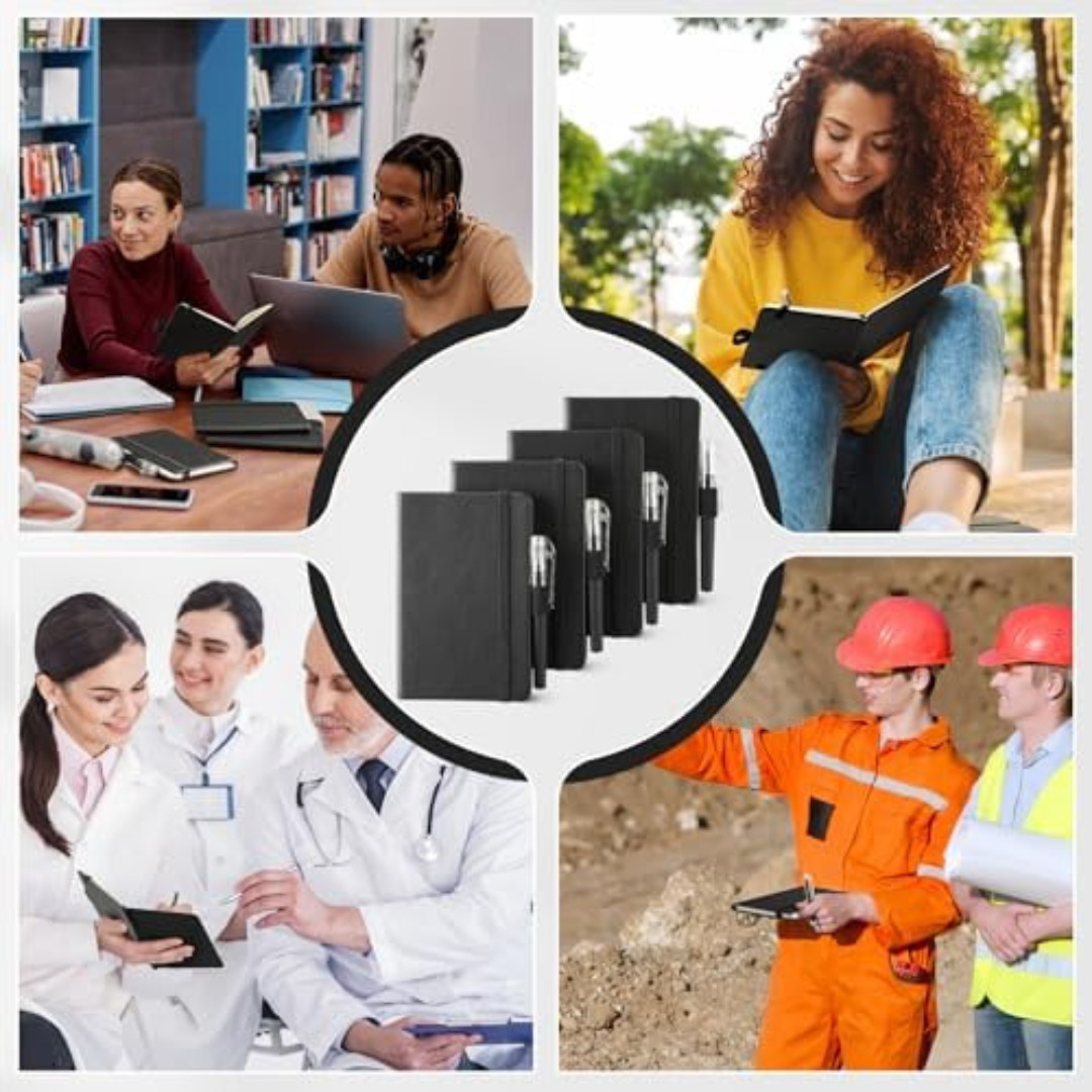 4 Pack Small Notebook Pocket Notebook, A6 Mini Leather Hardcover Journal, 3.7"