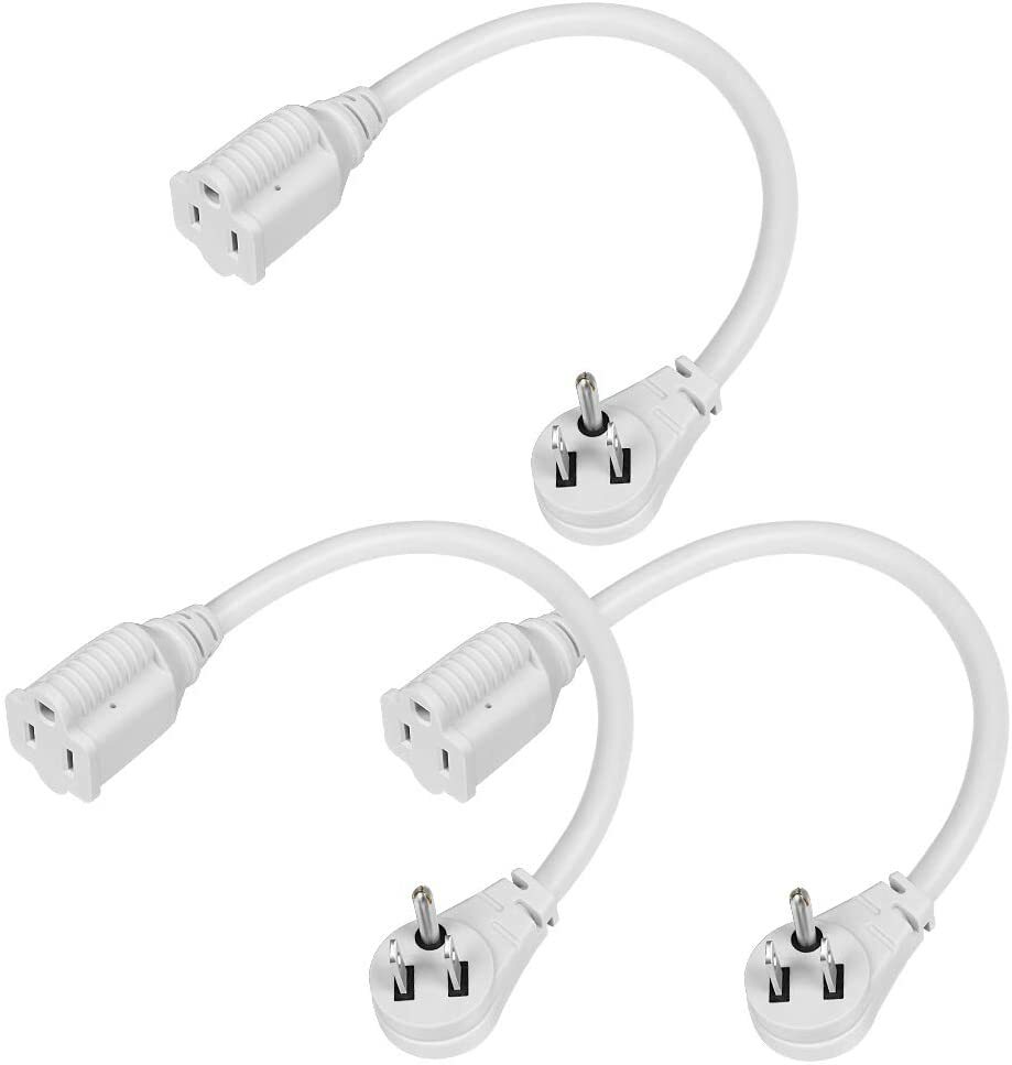 DEWENWILS 3 Pack Short Flat Plug Extension Cord 1 Foot 14 Gauge Heavy Duty White