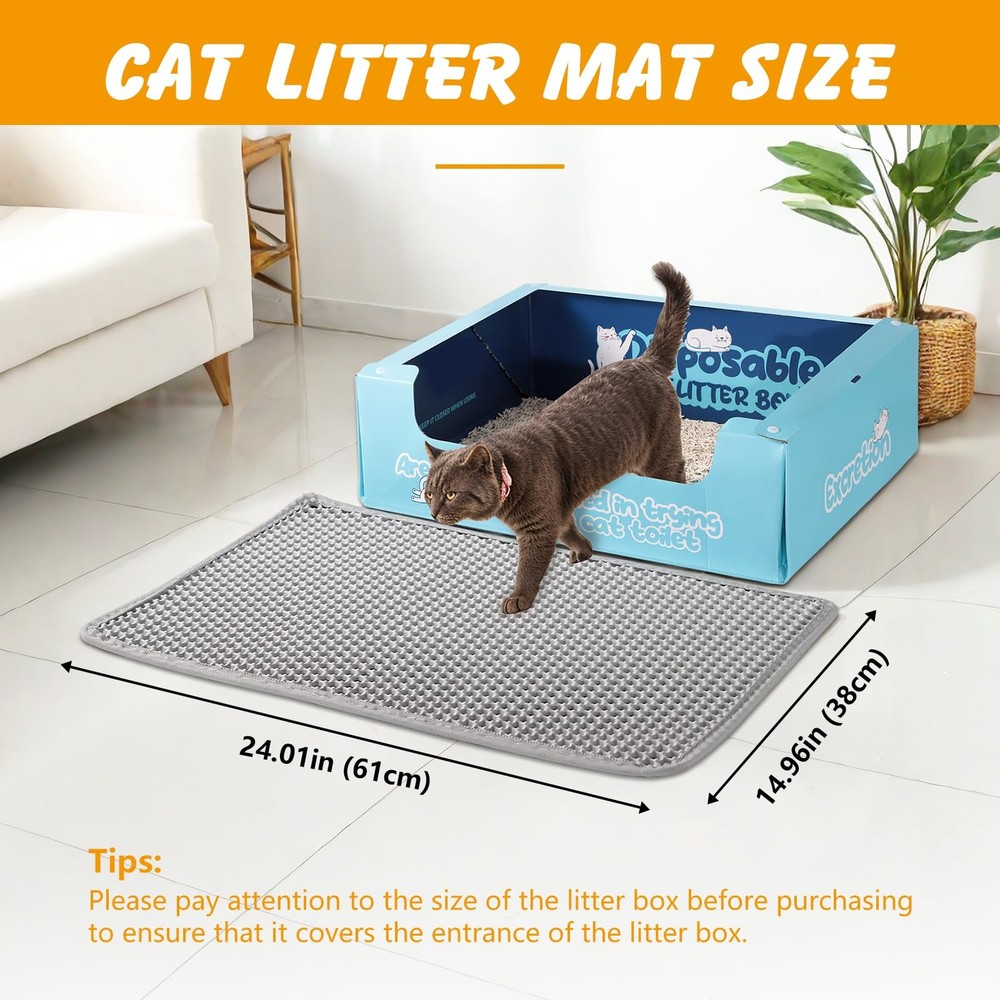 Double Layer Cat Litter Mat 24x15â€ - Mess-Free Litter Solution in Grey