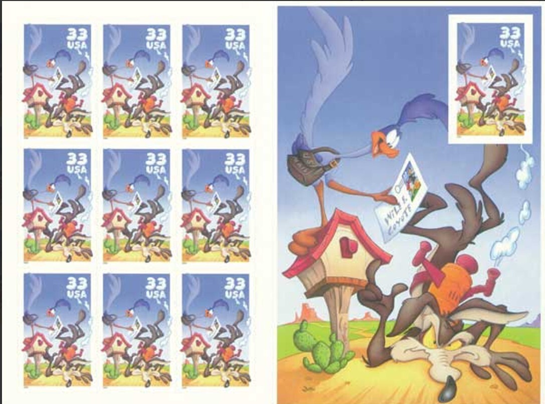 SCOTT 3391 WILE E. COYOTE & ROAD RUNNER 33 CENT MNH FULL  SHEET OF  10