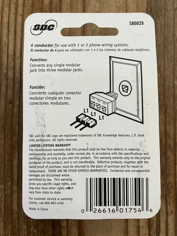 SBC SB0029 TRIPLEX 1-LINE JACK