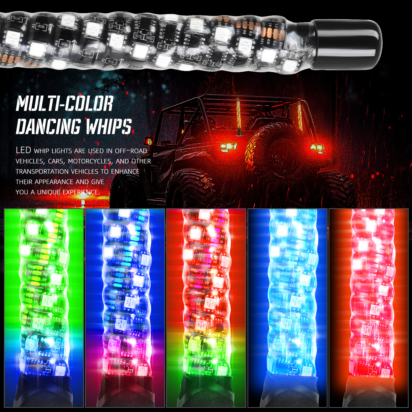 For Can-am Outlander 570 XMR X3 2PCS 1FT LED Whip Lights RGB Chasing Antenna