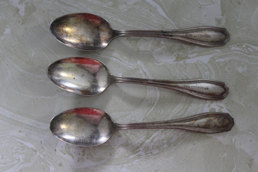 LOT OF ( 3 ) SILVERPLATED SPOONS MARKED ENG. LUTHERAN