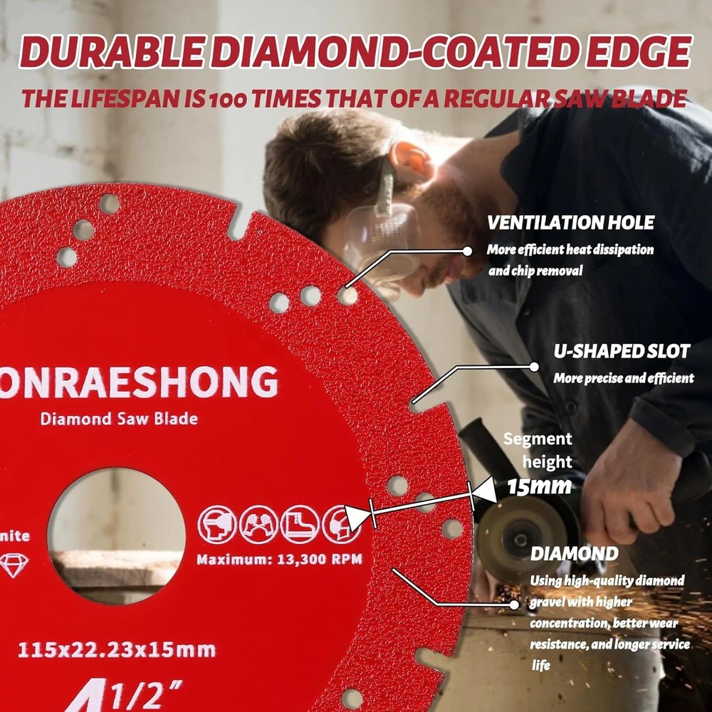 5PCS 4-1/2" Diamond Saw Blades, Multi-Functional Diamond Blades, Angle Grinder C