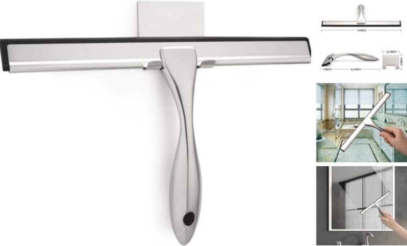 All-Purpose Shower Squeegee for Shower Doors, Bathroom, Window Silver 14-Inch