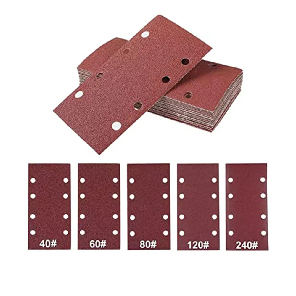 10 Pcs 93 x 185 mm Sanding Sheets 8 Holes Hook and Loop Rectangular Sander Assor