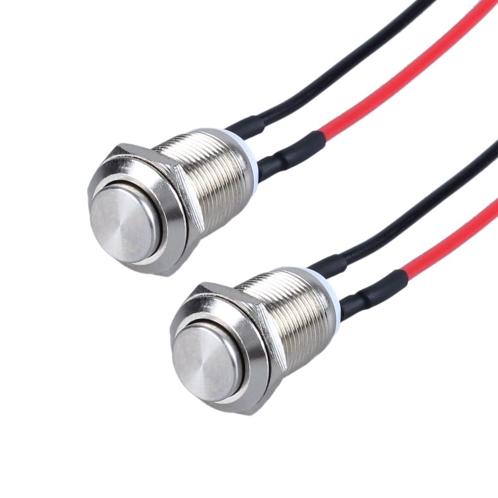 2-Pack 12mm Momentary Metal Waterproof Push Button Switch Raised Head 1/2" Mo...