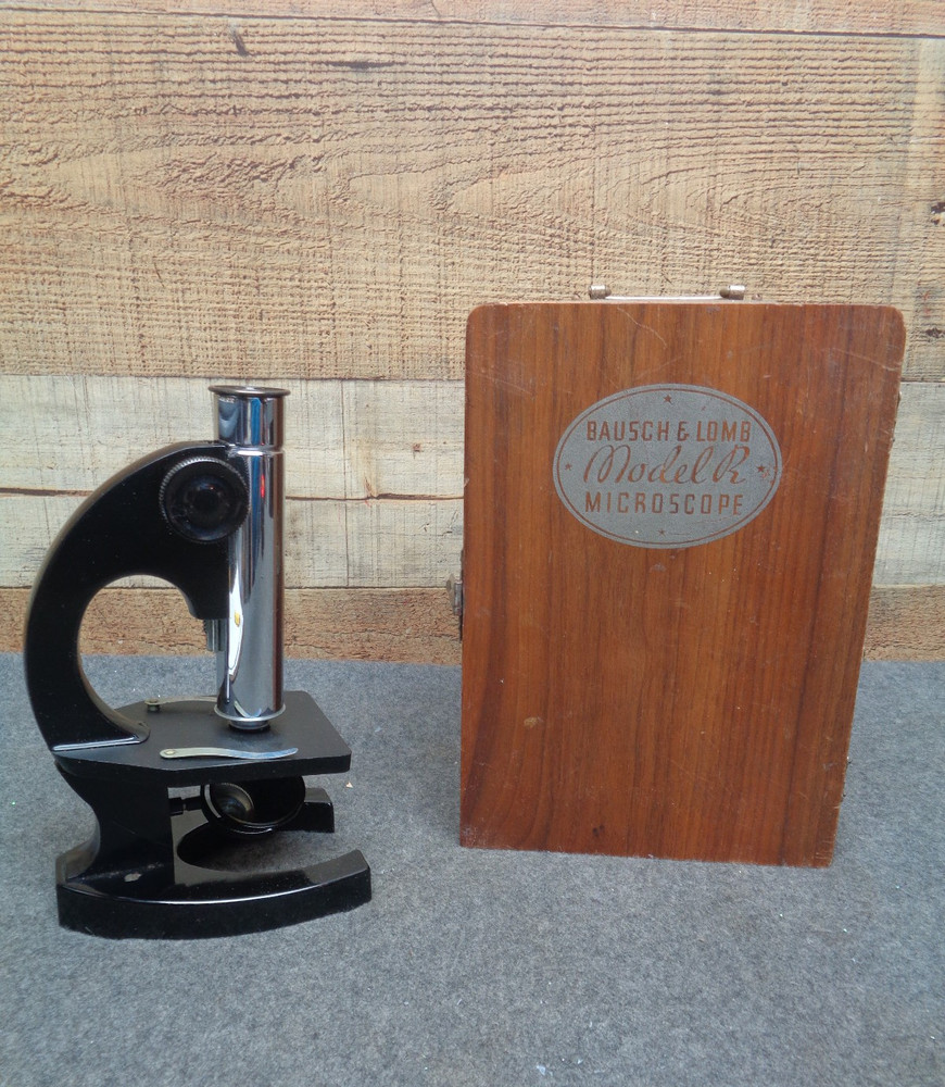 Bausch & Lomb Model R Student Microscope w/ Box & Micro Data Cards