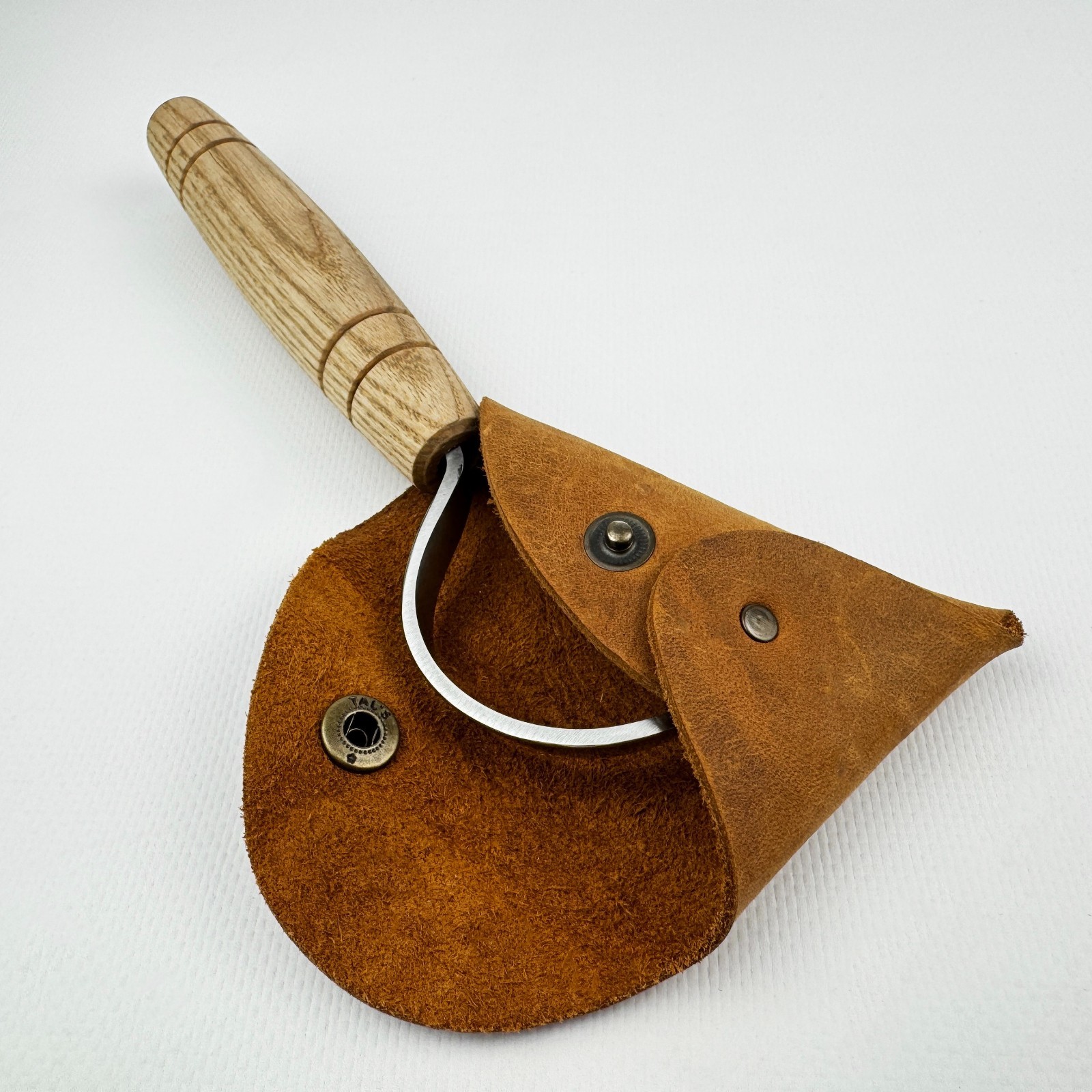 Hand-Forged Hook Knife – 52100 Steel Blade, Ash Handle, With Leather Sheath