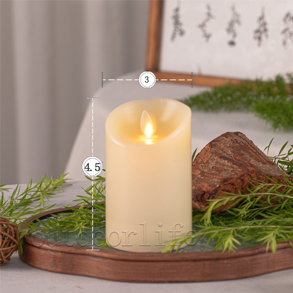 Luminara Flameless Pillar Wax Moving Wick Candles with Remote Timer Ivory 3in