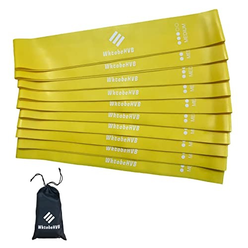 Resistance Loop Exercise Bands-5/10 Pack 10×2 Inch Yellow 10 Pack (Medium)