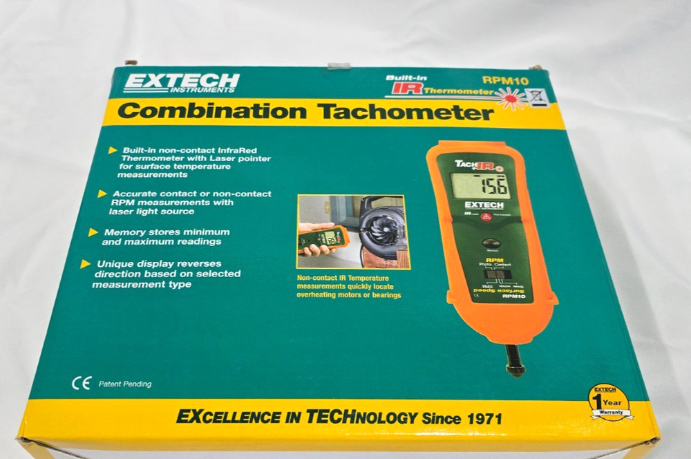 Extech RPM10: Tachometer & IR Thermometer New