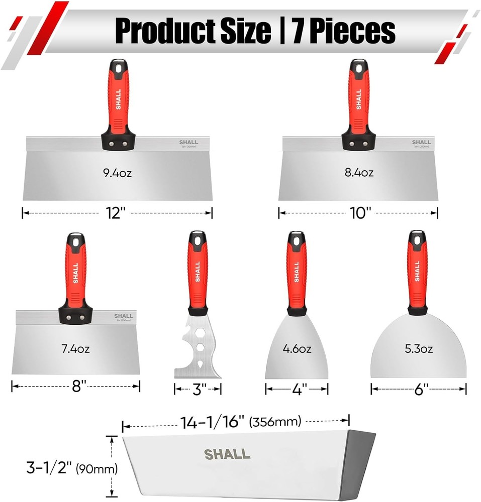 7PCS Drywall Tool Kit Putty Knife Taping Knife Scraper Mud Pan Set