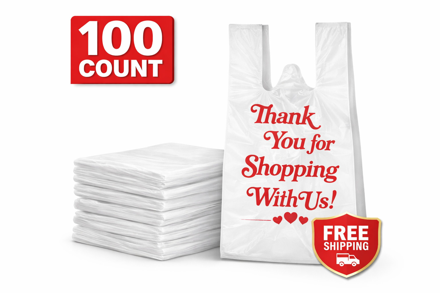 Thank You Plastic Bags Bulk 100 300 500 1000 Count | Strong Durable T-Shirt Bags