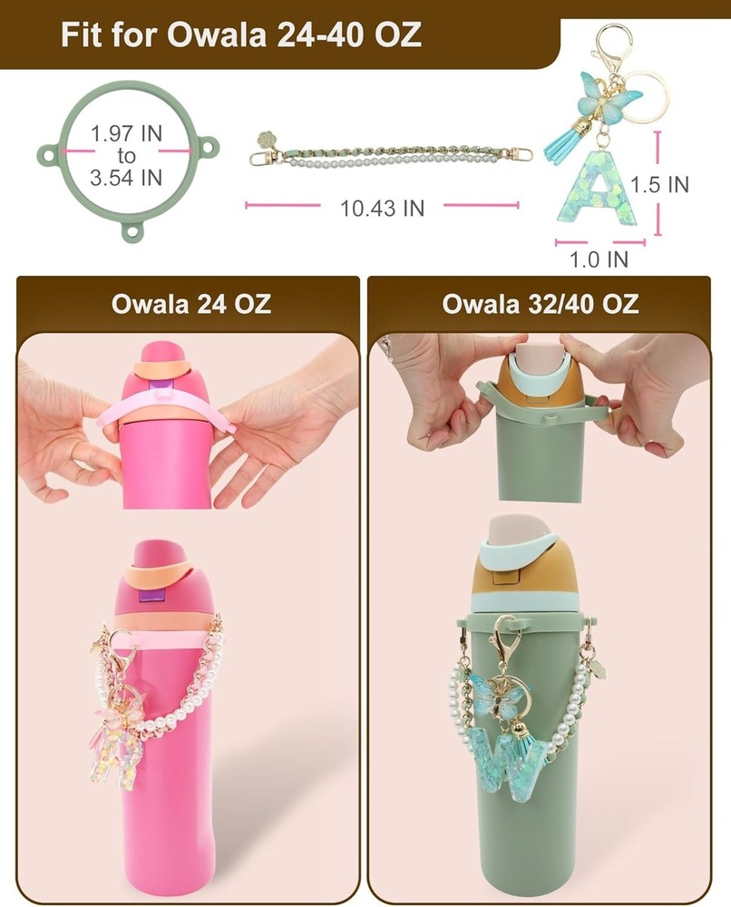 Personalized Initial Keychain & Durable Strap for Owala Water Bottles - 3PC Set