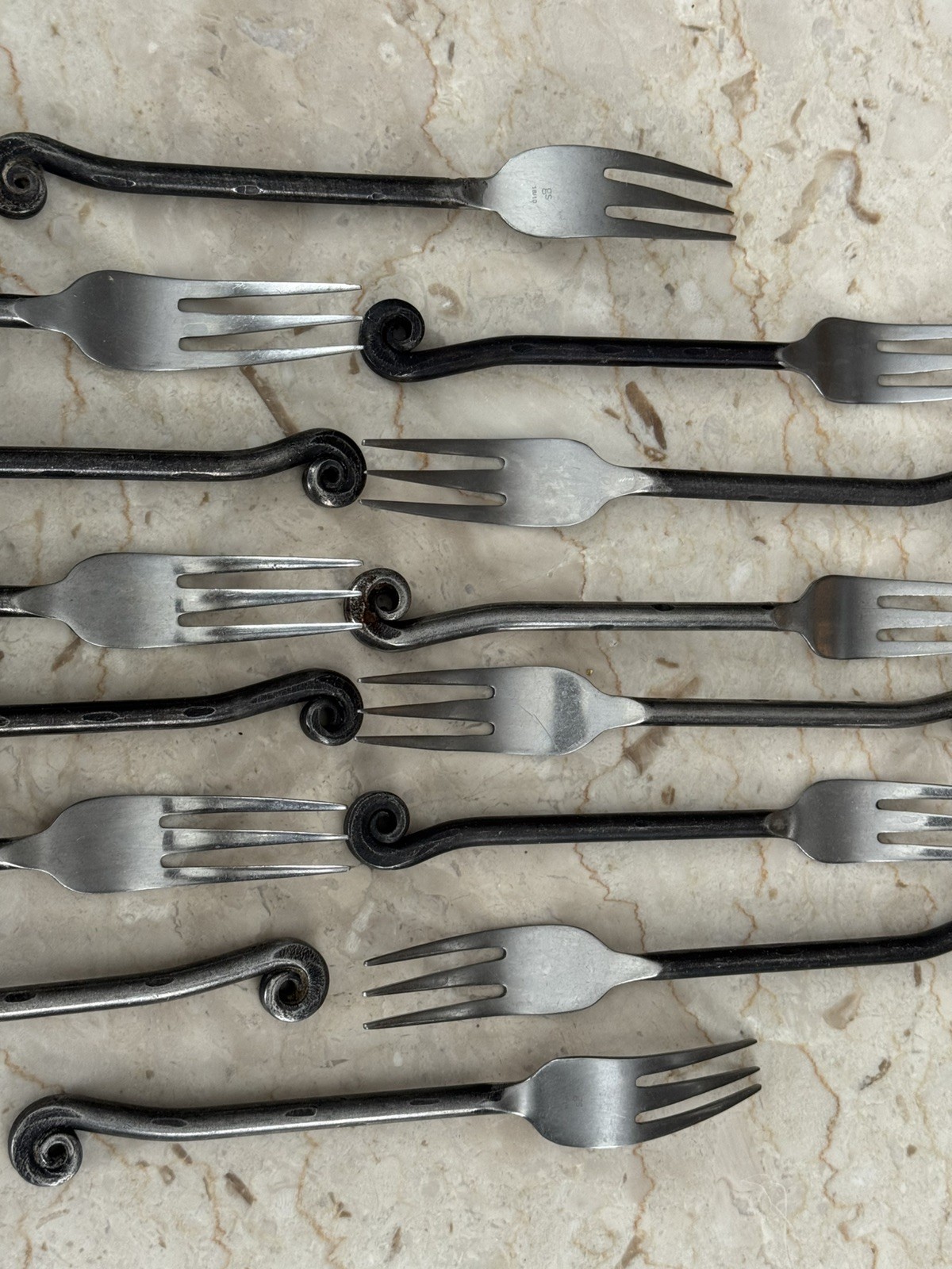 Set of 14 forks POTTERY BARN FIDDLEHEAD Black Iron Stainless Steel Flatware