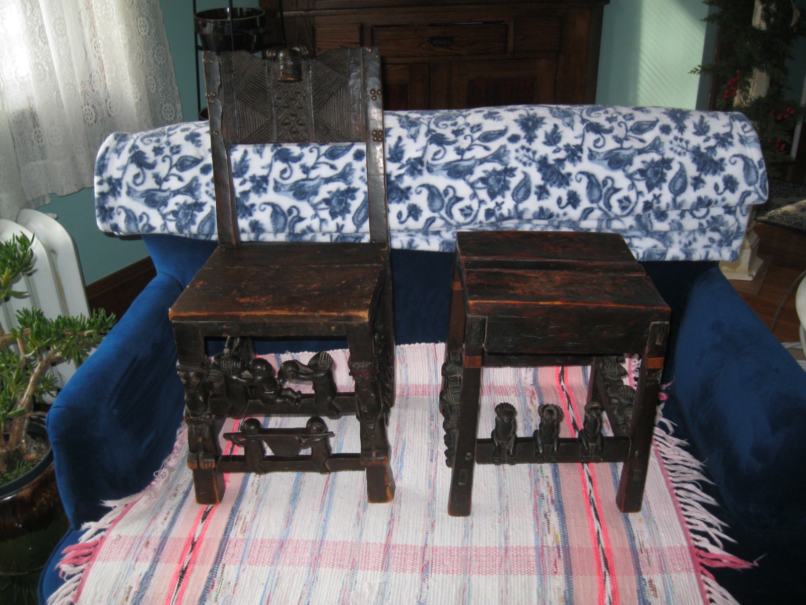 old rare Chokwe Chiefs throne and table hand carved