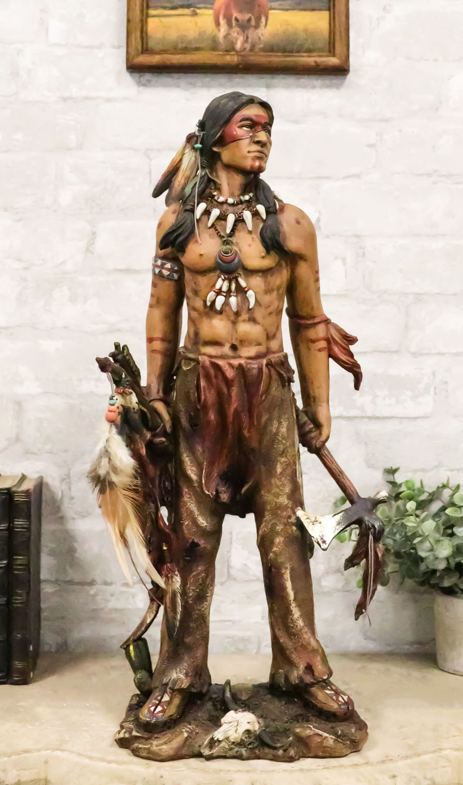 Native American Indian Eagle Warrior Tribal Hero With Axe And Shield Figurine