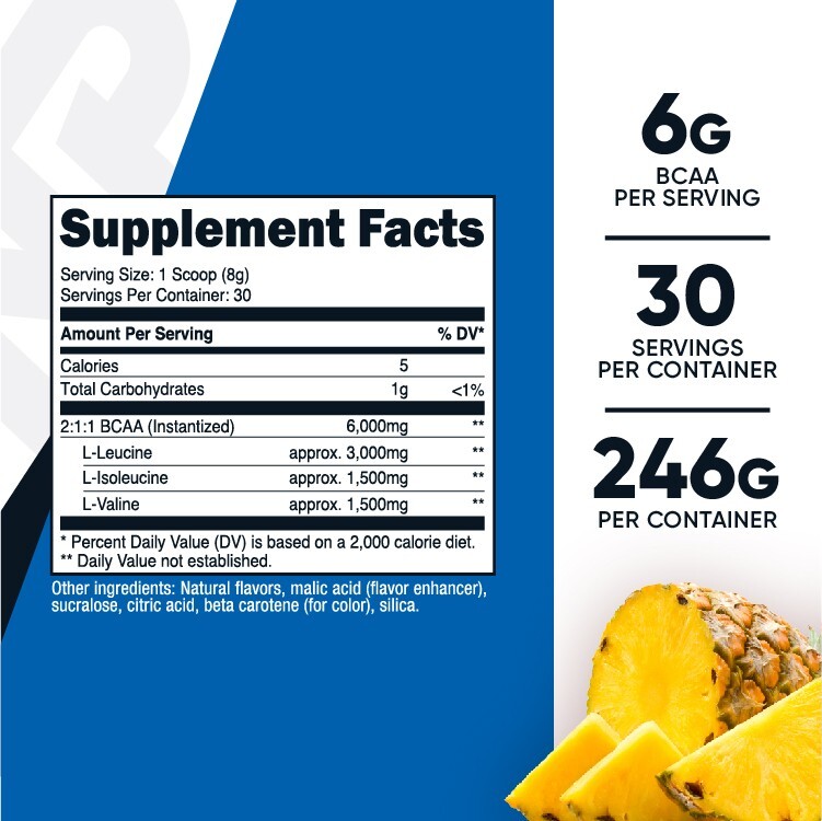 Nutricost BCAA 2:1:1 Powder (Pineapple) 30 Servings - 6G Per Serving