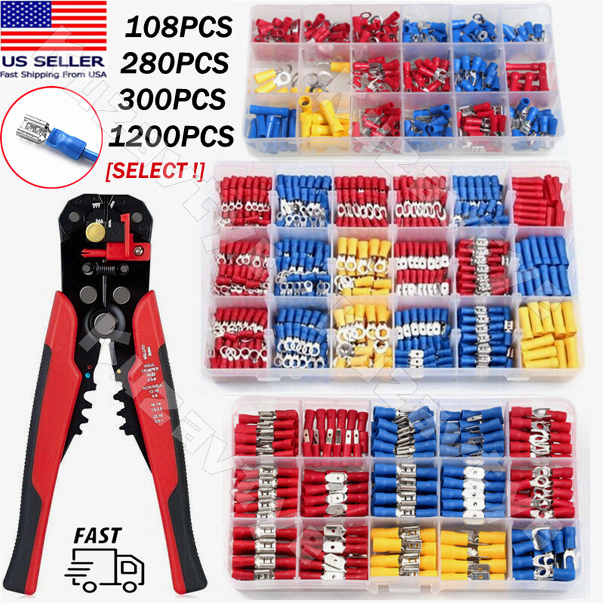 280/1200Pcs Assortment Insulated Electrical Wire Connectors Crimp Terminals Kit
