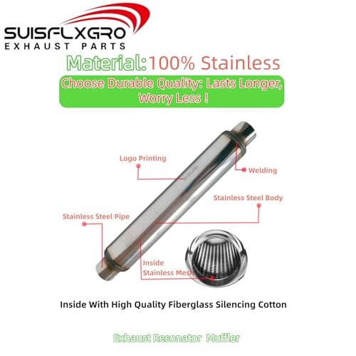 Exhaust Resonator, Straight Gasflow Design, Quiet and Deep Sound Muffler, 2.50