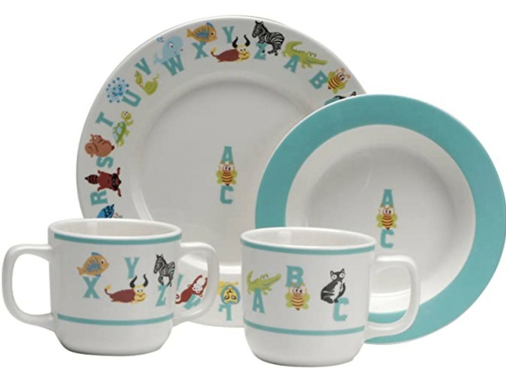 Oneida ABC Animal 4 Piece Children's Dinnerware Set Porcelain Great Gift