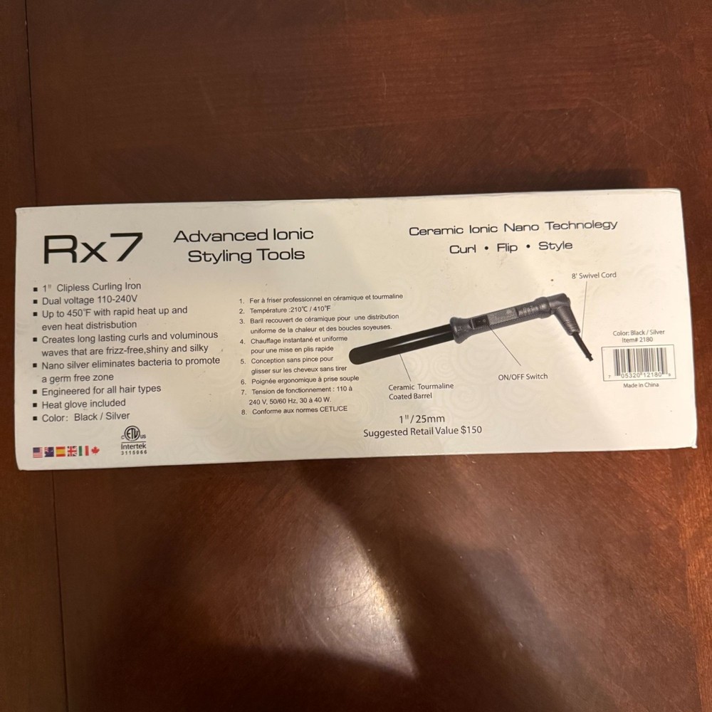 Rx7 Advanced Ionic 1" Clipless Curling Iron - Ceramic Tourmaline Coated Barrel