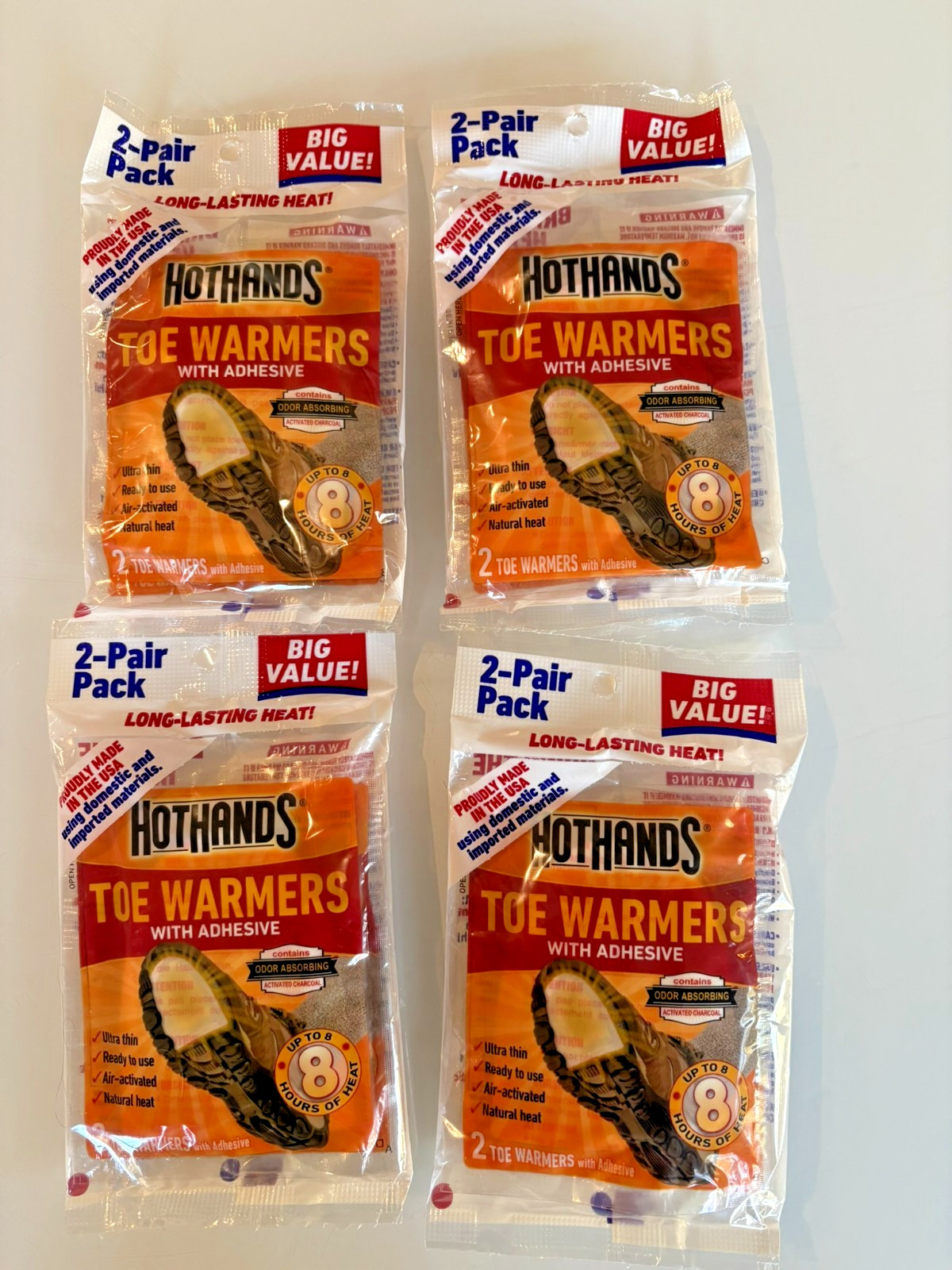 HOTHANDS TOE WARMERS W ADHESIVE ODOR ABSORBING READY TO USE 8 PAIRS