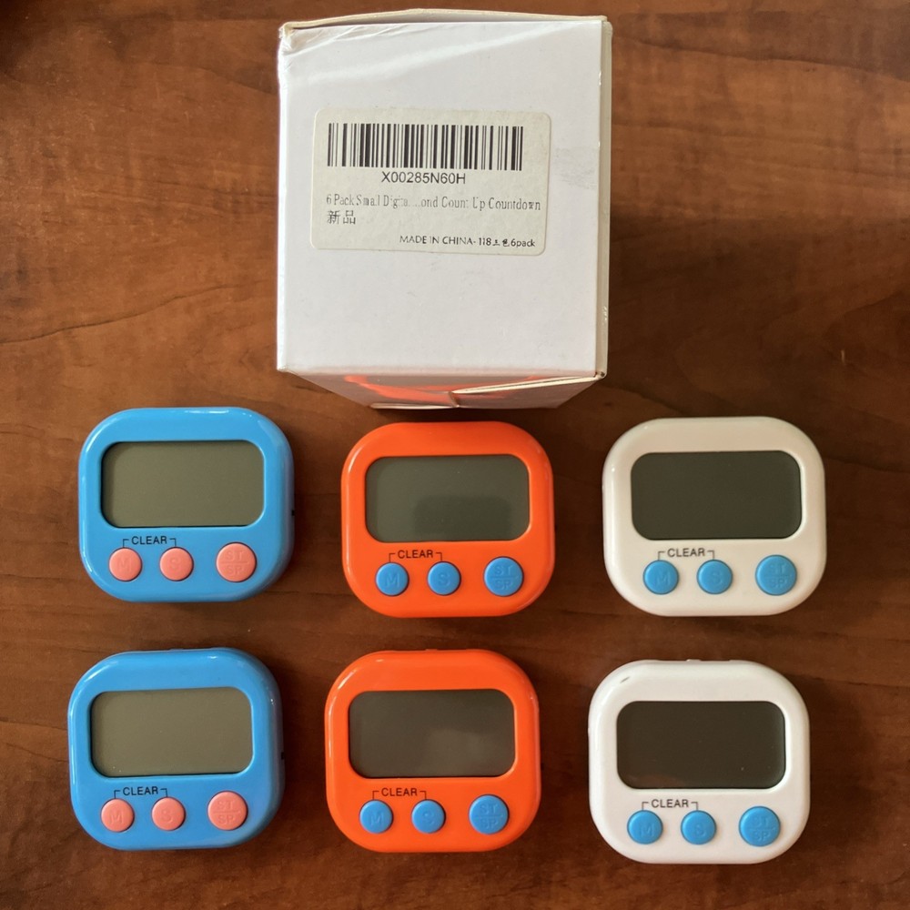 6 Pack Small Digital Kitchen Timer Magnetic Back and ON/Off Switch,Minute Second