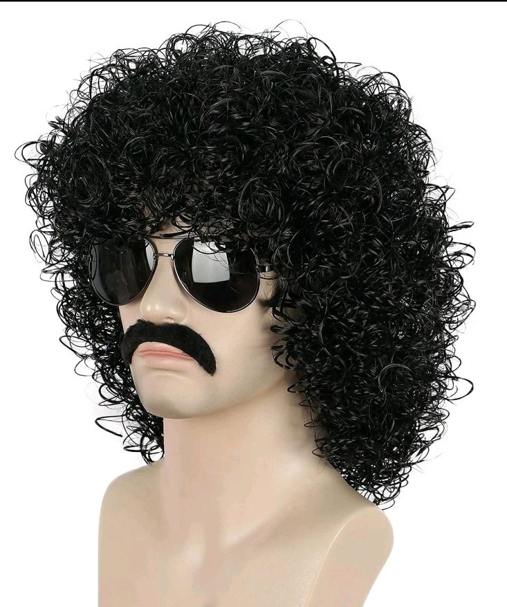 Black Curly Fluffy Jumbo 70s Afro Wig 80s Rocker Disco Party Costume